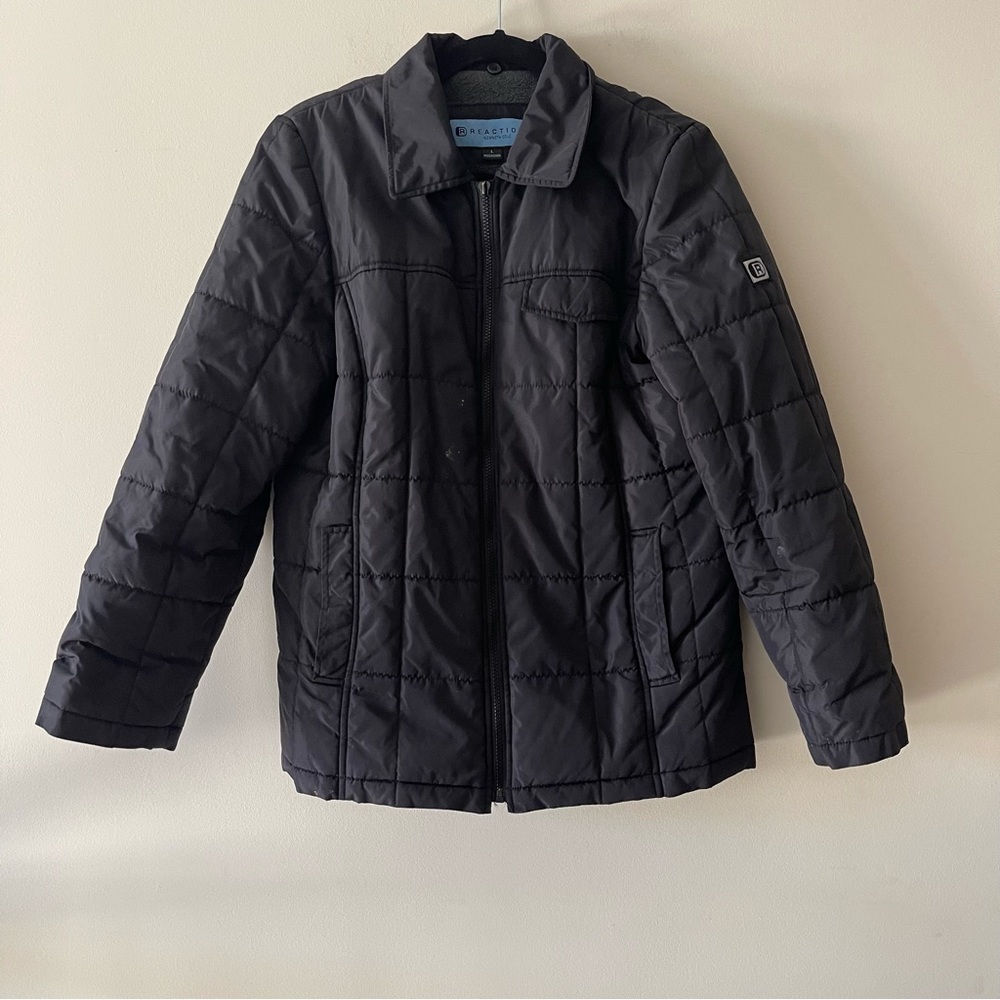 Kenneth Cole Reaction Black Collared Puffer Jacket